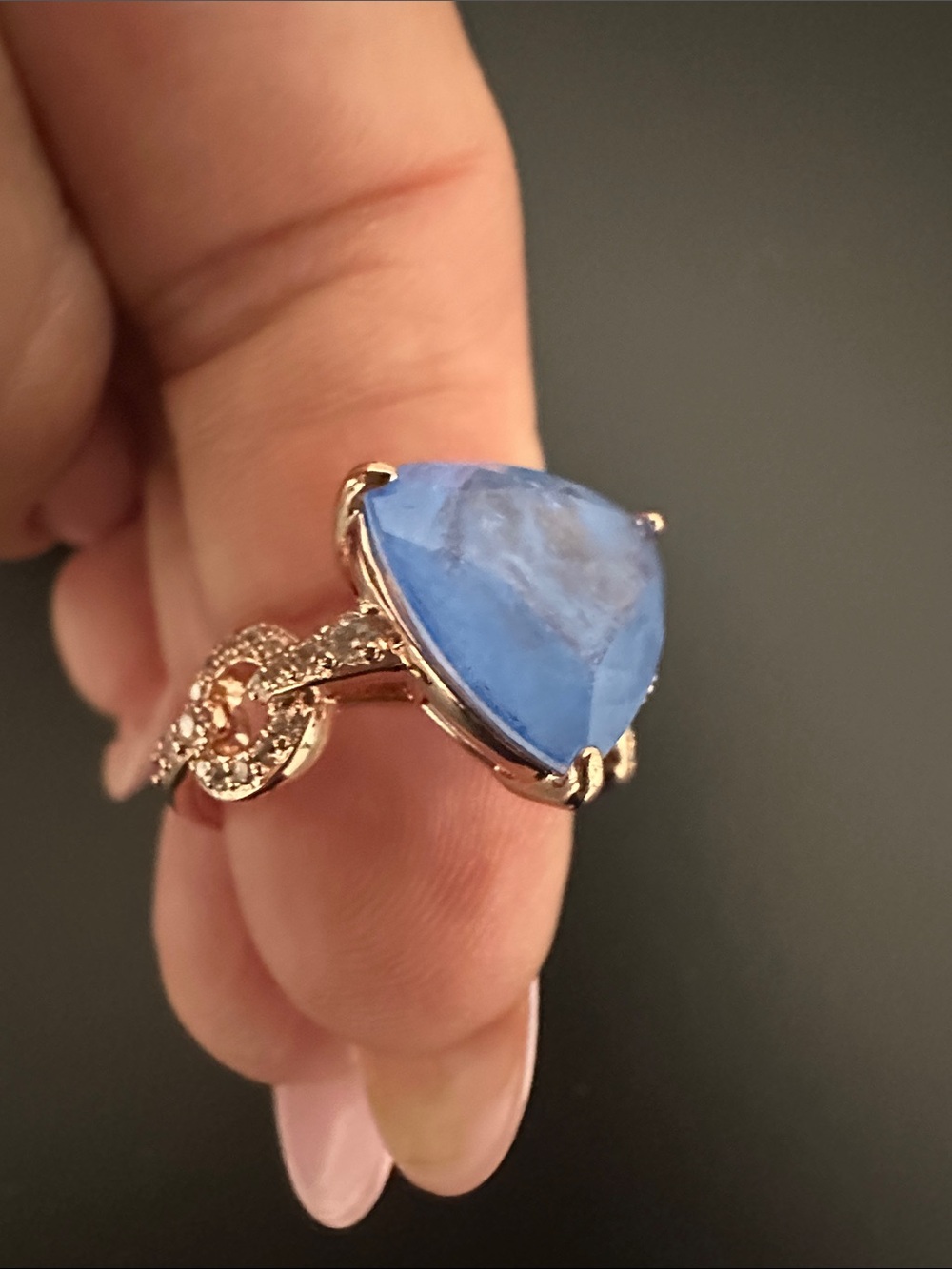 Bomb Party Blue Stone Rose Gold Ring with Pavé Accents